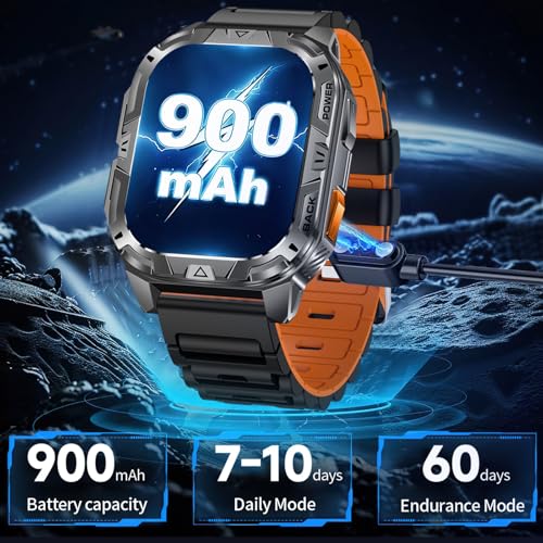 MIDDOW Military Smart Watch for Men (Answer/Make Calls), 2.01" Fitness Tracker with Flashlight/60 Days Battery/Heart Rate/Sleep Monitor/IP68 Waterproof/100+ Sports Modes for Android iOS (2 Bands)