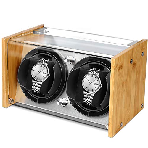 Watch Winder Smith Quiet Bamboo Watch Winder 2 for Automatic Watches, Vertical Rest Timer Function for Easy Glance