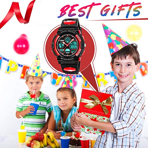 ATIMO Kids Sport Watch, 50M Water Resistant, Dual Time, Alarm, Stopwatch, LED Light, Calendar, Shock Resistant, Polyurethane Band