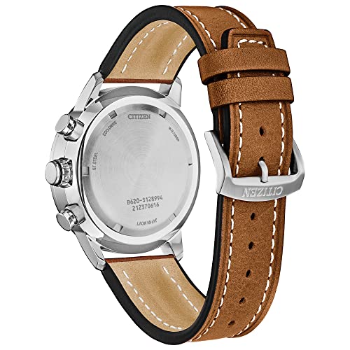 Citizen Men's Eco-Drive Weekender Sport Chronograph Watch in Brown Leather Strap, Green Dial, 44mm (Model: CA4477-08X)