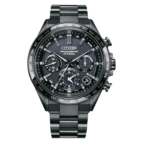 CITIZEN Mens Eco-Drive Attesa Satellite Wave GPS Chronograph, Black Super Titanium with DLC Coated Case & Bracelet, Black Dial (Style: CC4055-65E)