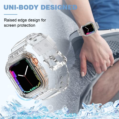 XYF Compatible for Crystal Clear Apple Watch Bands, 45mm 44mm Bumper Case for Men Women Jelly Sport Cover Strap for iWatch Ultra 3 2 Series 11 10 9 8 7 SE 6 5 4 3 (CrystalClear, 44/45)