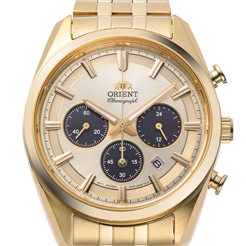 Orient Stretto Solar Chronograph Champagne Dial Gold Colour Strap Men’s Watch RA-TX0301G10B
