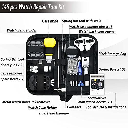 Watch Repair Kit, GLDCAPA Professional Watch Battery Replacement Kit, Watch Repair Tools with Carrying Case, Watch Link Removal Tool Kit, Watch Case Opener, Watch Press Set with 60pcs Watch Battery