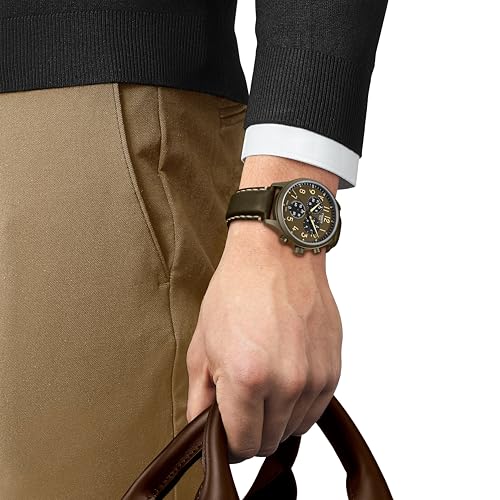 Tissot Mens Tissot Chrono XL 316L Stainless Steel case with Khaki PVD Coating Quartz Watches, Khaki, Leather, 22 (T1166173609200)