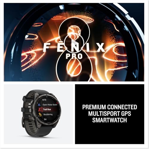 Garmin fēnix® 8 Pro, 51mm, AMOLED Display, Premium Connected Multisport GPS Smartwatch, inReach® Technology, Sapphire, Carbon Gray DLC Titanium with Black/Pebble Gray Silicone Band