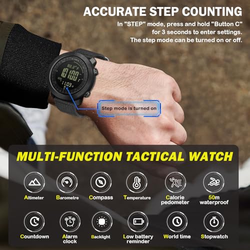 AVTREK Men's Outdoor Sport Digital Wrist Watch Multifunctional Watch Swimming Military Army Watches Altimeter Barometer Compass Waterproof 50m (Green)