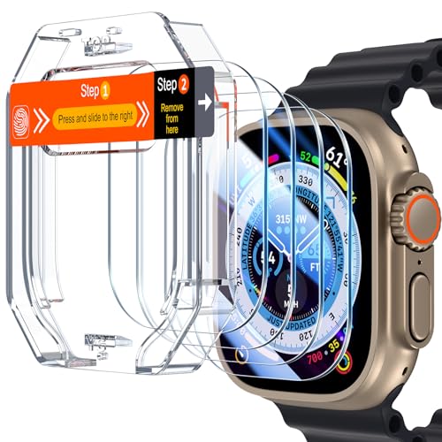 UniqueMe for 4 Pack Apple Watch Ultra/Ultra 2 / Ultra 3 Screen Protector 49mm, Military Grade Shockproof Case Friendly Anti-Scratch Bubble-Free Tempered Glass Clear Cover iwatch【Update Packaging】