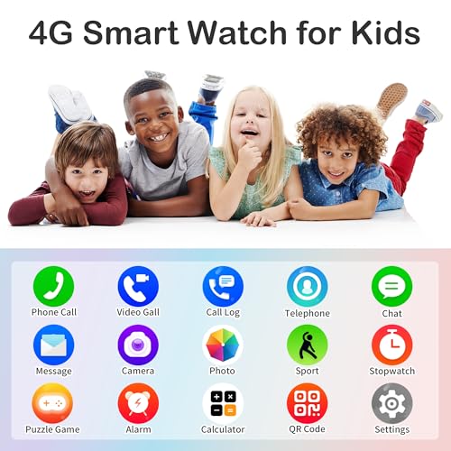 4G Kids Smart Watch with GPS Tracker Video Voice Calling Text Chat SOS Call, Waterproof Smartwatch Age 5-12, Wallpaper Store School Model Camera Pedometer Game Alarm Clock Stopwatch for Kid(Blue)