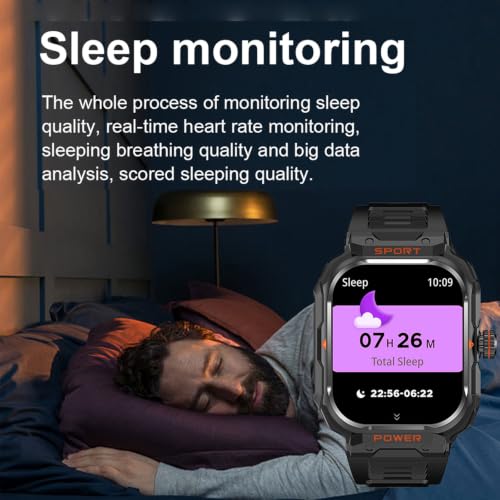 UYRGT Military Smart Watch with Earbuds for Men and Women,2'' Tactical Display,Sport Modes,Fitness Tracker,Heart Rate,Answer/Make Call, Sleep Monitor, SmartWatch Built-in Headphone Combo,iOS & Android