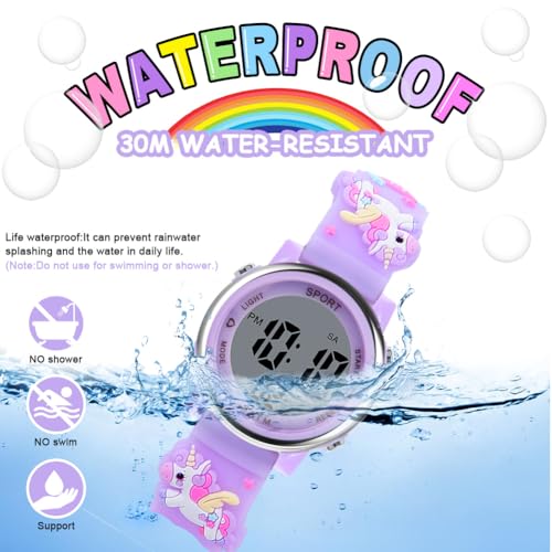 Vicloon Kids Watch, Toddler Digital Watch, Digital Watch LED Electrical Watches 7 Color Lights Watch Sport Outdoor with Alarm Stopwatch Unicorn Toys Gift for 6-12 Year Girls Children Wristwatch
