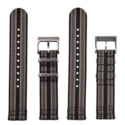 JWNSPA Two Piece Quick Release Ballistic Ribbed Nylon Watch Strap,18/20/22 mm Replacement Watch Bands for Men Women (Black Khaki Gray, 20mm)
