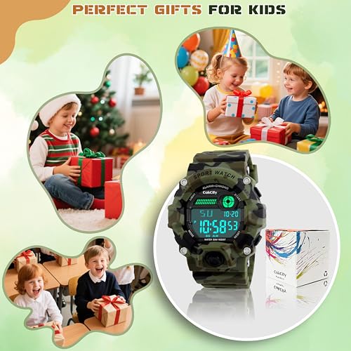CakCity Boys Camouflage LED Sport Watch,Waterproof Digital Electronic Casual Military Wrist Kids Sports Watch with Silicone Band Luminous Alarm Stopwatch Watches