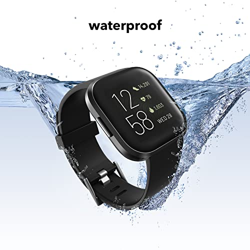 Dr.Sept 2 Pack Waterproof Bands Compatible with Fitbit Versa 2 Bands for Women Men, Classic Soft Sports Replacement Wristbands for Fitbit Versa 2/Versa Lite/Versa SE (black/black, Large 7.1''-8.7'')