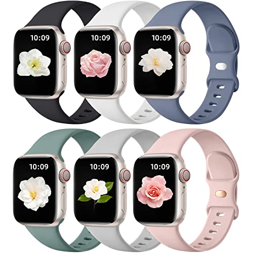 Maledan Compatible with Apple Watch Band 38mm 40mm 41mm 42mm 44mm 45mm 46mm 49mm Women Men, 6 Pack Silicone Sport Strap Compatible for Apple Watch Bands iWatch Series 11 10 9 8 7 6 5 4 3 2 1 SE Ultra