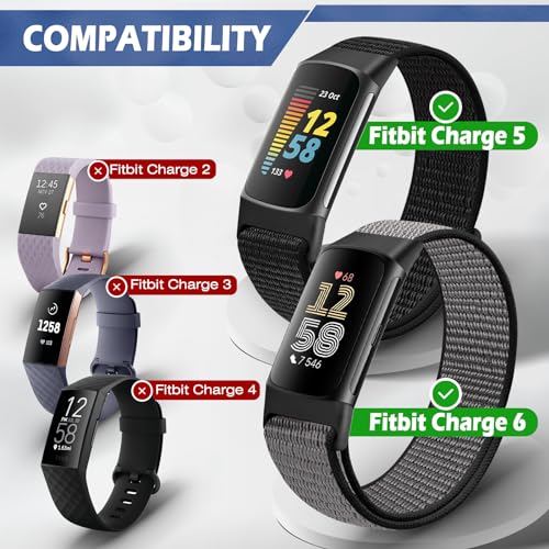 AVOD Sport Loop Nylon Watch Bands Compatible with Fitbit Charge 6/Charge 5 for Women Men, Adjustable Breathable Replacement Soft Nylon Loop Wristband for Fitbit Charge 6/Fitbit Charge 5