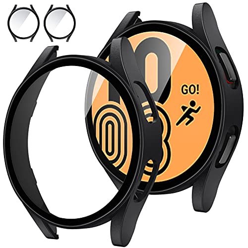 Tensea [2Pack for Samsung Galaxy Watch FE 2024/5 2022/4 2021 Screen Protector Case 40mm Accessories, Protective Face Cover Built-in Tempered Glass Film Bumper Case (40mm, Matte Black)