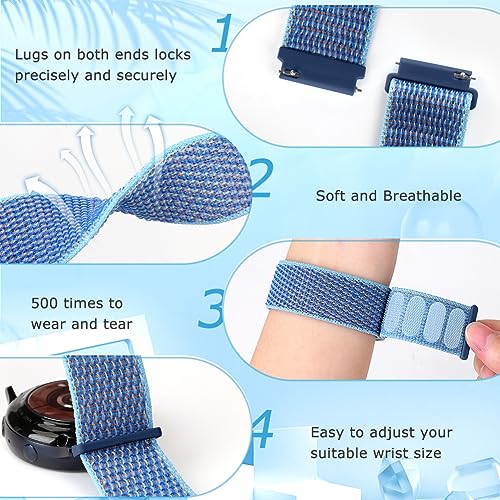 20mm Nylon Quick Release Band Compatible with Samsung Galaxy Watch 7 6 5 4 40mm 44mm/Garmin Vívoactive 6/5/3/3 Music/Forerunner 570 42mm/55/158/165/245/645/Amazift Active 2/Active/T-Rex 3 Pro 44mm