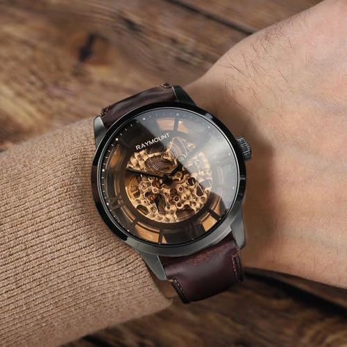FORSINING Men's Automatic Watch with Mechanical Movement, Skeleton Dial and Leather Band