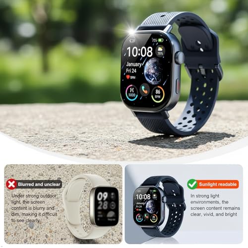 moutarlier 2026 Distance & Pace GPS Running Watch for Runners - Call & Text, AMOLED Large Screen, 50m Waterproof Swimming, Calorie & Step Counter, 2 Bands, Long Battery, for Seniors Men Women（Blue）