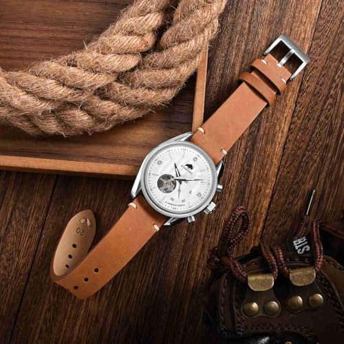 BISONSTRAP Distressed Leather Watch Strap, Watch Replacement Bands for Men, Quick Release Spring Bars, 20mm, Toffee Brown (Silver Buckle)