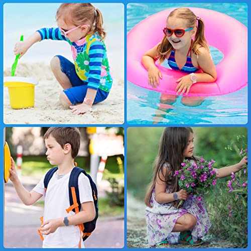 Waterproof Bracelet Compatible with Airtag (1st & 2nd Gen) for Kid, 2 Pack Soft Silicone Hidden Wristband, Lightweight Tracker Watch Band Compatible with Apple Air Tag for Child, Grey Blue & Pink