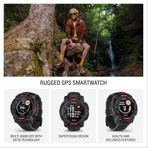 Garmin Instinct® 3 45mm, Solar Charged Display, Rugged Outdoor GPS Smartwatch, Metal-Reinforced Bezel, Built-in Flashlight, Black (Renewed)
