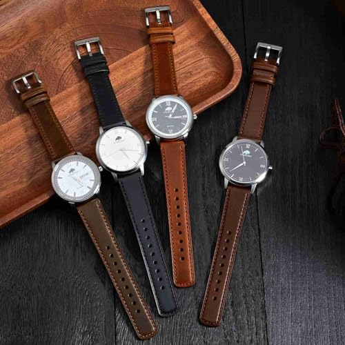 BISONSTRAP Leather Watch Straps, Classic Oil Waxed Leather, Quick Release Replacement Band for Men and Women, 20mm, Dark Brown/Silver Buckle