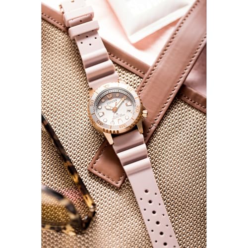 Citizen Ladies Eco-Drive Promaster Sea Dive 4 Watch, Pink Polyurethane Strap, Silver-Tone Dial, 3 Hand, Date (Model: EO2023-00A)