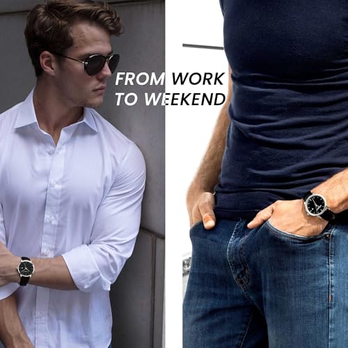 Stuhrling Original Men’s Watch Black Dial Dress Watch 40mm, Ultra Slim Mens Watch Black Leather Strap, Quartz Analog Men’s Wrist Watch, Classic Minimalist Watch for Men