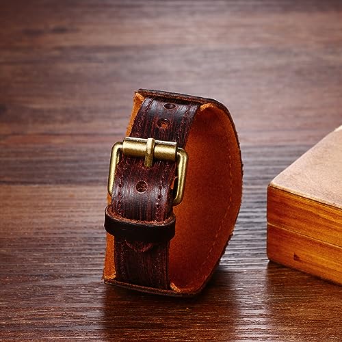 Avaner Men's Vintage Leather Watches: Retro Punk Wide Band Cuff Steampunk Analog Quartz Wrist Watch