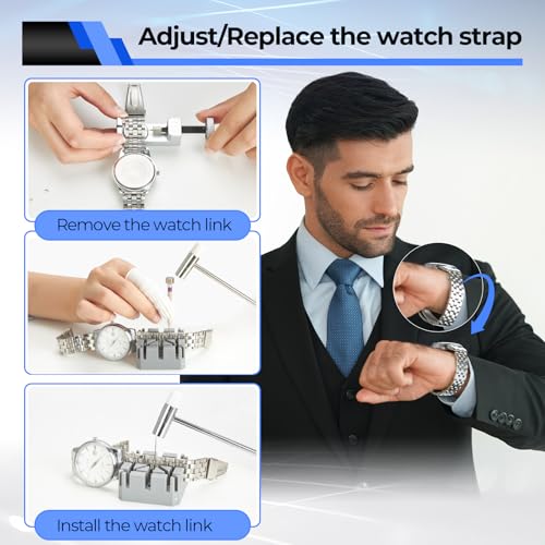 Watch Repair Kit, Ohuhu 192 PCS UPGRADED Heavy Duty Watch Link Removal Battery Replacement Band Tool Kit, Watch Back Remover Tool Professional Watch Repair Opener Tools with PU Leather Bag User Manual