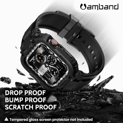 amBand Bands Compatible with Apple Watch 9/8/7/6/5/4 & SE 3/2/1 41mm/40mm Case Men, M1 Sport Series Rugged Case TPU Strap Military Protective Cover Bumper for iWatch 41/40 mm Men Black
