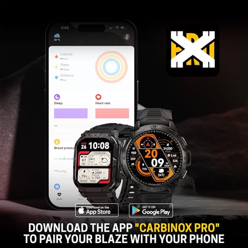 CARBINOX Blaze Smart Watch with GPS – Rugged Fitness Trackers, IP69K Waterproof, 170+ Sports Modes, Gorilla Glass, Make/Receive Calls, Android & iOS Compatible