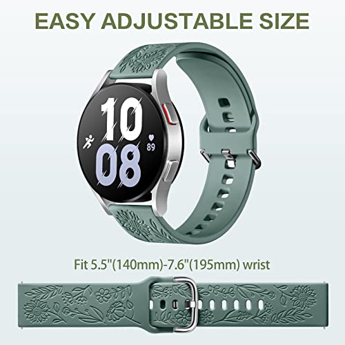 SNBLK Floral Engraved Bands Compatible with Samsung Galaxy Watch 7 Band 6 5 4 Active 2 40mm 44mm/5 Pro/Watch 6/4 Classic, 6Pack 20mm Cute Flower Soft Silicone Sport Strap for Samsung Watch Bands Women