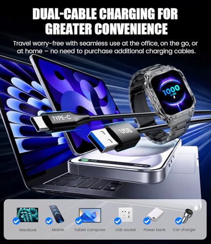 LIGE Military Smart Watch for Men(3 Bands),1000mAh/2 HD Large Screen Smartwatch, Flashlight/110+ Sports Modes, Fitness Tracker Watch for Android iOS,Light Black