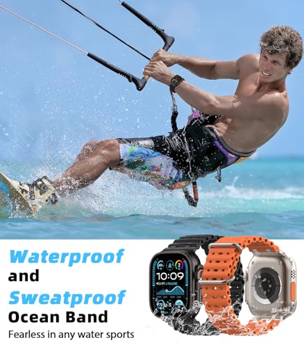 MoKo Ocean Band Compatible with Apple Watch Ultra 3/2/1 49mm, Upgraded Silicone Sports Bands 46mm 45mm 44mm for Men Women, Series 11/10/9/8/7/6/5 SE3/2/1 Breathable Strap with Metal Connector, A-Bk/Bk