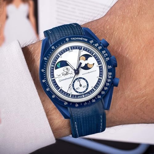 HEYOZURY Watch Bands for Omega X Swatch Moonswatch Watch 20mm Curved Rubber Strap Silicone Watch Band Men Women Replacement Bracelet Omega MoonSwatch Speedmaster No Gap Strap