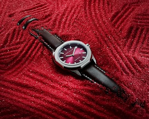 Perry Ellis Solar Powered Mens Watch | Vegan Leather Water-Resistant Analog Wrist Watches for Men | 42mm Case | Relojes para Hombres | Elegant Gift for Man (Red)