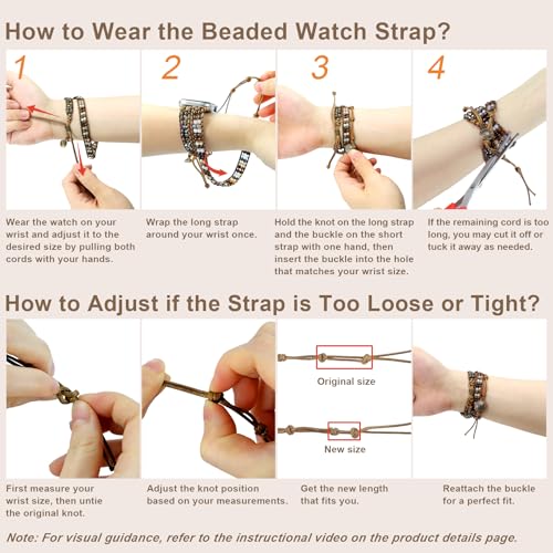 JR.DM Boho Beaded Handmade Braided Bracelet Band Women 20mm Compatible with Samsung Galaxy Watch 7/6/5/4/Active 2/4 Classic/6 Classic/5 Pro/FE 40mm 42mm 43mm 44mm 45mm 46mm 47mm