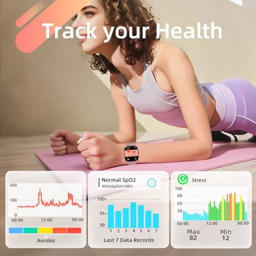 Smart Watch for Women, Answer/Make Call,1.85'' Ultra-Clear Screen Fitness Tracker with Heart Rate/Sleep/SpO2 Monitor,Smartwatch for iPhone/Samsung/Android,120+ Sport Modes,IP68 Waterproof with 2 Bands