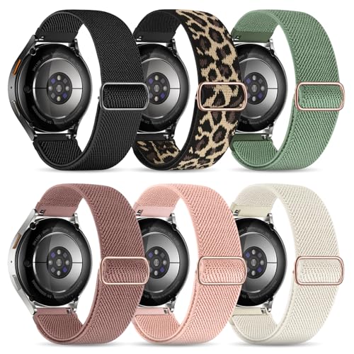 Stretchy Bands Compatible with Samsung Galaxy Watch 7 6 4 5 Band 40mm 44mm/Watch 6 4 Classic 47mm 43mm 42mm 46mm/5 Pro/FE/Active 2, 6 Pack 20mm Nylon Sport Strap for Galaxy Watch 7 Band Women Men