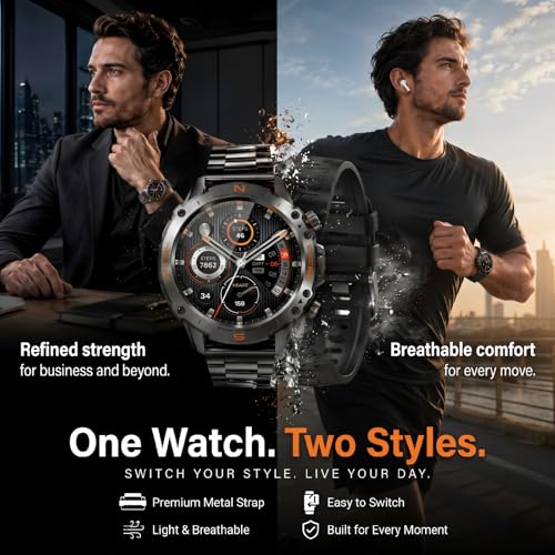 WalkerFit Smart Watch for Men (Answer/Make Call), 1.43" AMOLED 5ATM Waterproof Fitness Tracker with 178+ Sports Modes, Heart Rate/SpO2/Sleep Monitor, with Extra Silicone Band, for Android iPhone