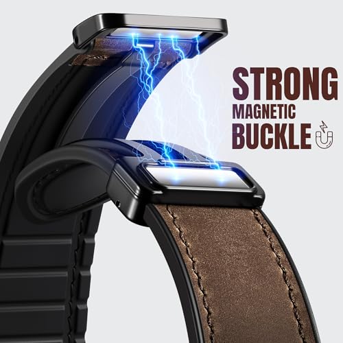 Charlam Magnetic Leather Bands Compatible with Galaxy Watch 8 Band 40mm 44mm,Galaxy Watch 8 Classic Band 46mm,Genuine Leather No Gap Replacement Straps for Samsung Watch 8 Bands Men Women,Black Coffee
