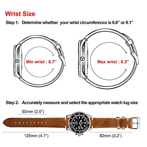hemsut h 21mm Leather Watch Bands for Men, Thin Soft Horween Leather Watch Strap Quick Release Vintage Watch Wrap