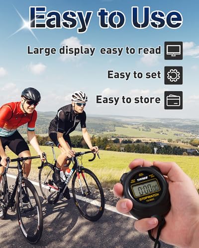 TPNEG Simple Stopwatch Timer - Easy to Use, Set Up, Read, and Carry - Large Display - On/Off, AAA Battery, No Hourly Beep - Ideal for Kids, Track and Field, Sports, Classroom - Stopwatches for Coaches