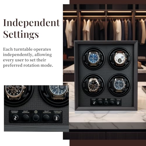 Mcbazel Watch Winder for 4 Automatic Watches, 5 Rotation Modes Watch Box Case with Super Quiet Motor, Ideal Gift for Men, Beloved, Women, Father - Ebony Pattern