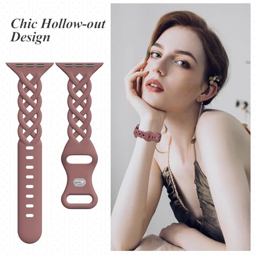 Slim Silicone Bands Compatible with Apple Watch Band 40mm 38mm 41mm 44mm 45mm 46mm 49mm 42mm Women Floral Breathable Braided Lace Thin Sport Strap Replacement Wristbands iWatch SE Series 11 10 9 8 7 6 5 4 3 ultra 2