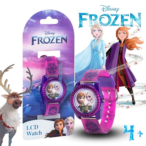 Disney Frozen Kids Digital Watch – Anna & Elsa LCD Timepiece, Purple Printed Strap, Easy-Read Display, Lightweight & Comfortable – Fits Wrists 5.5" to 8"