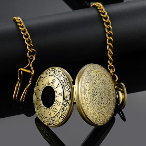 LYMFHCH Vintage Pocket Watch Roman Numerals Scale Quartz Pocket Watches with Chain Christmas Graduation Birthday Gifts Fathers Day